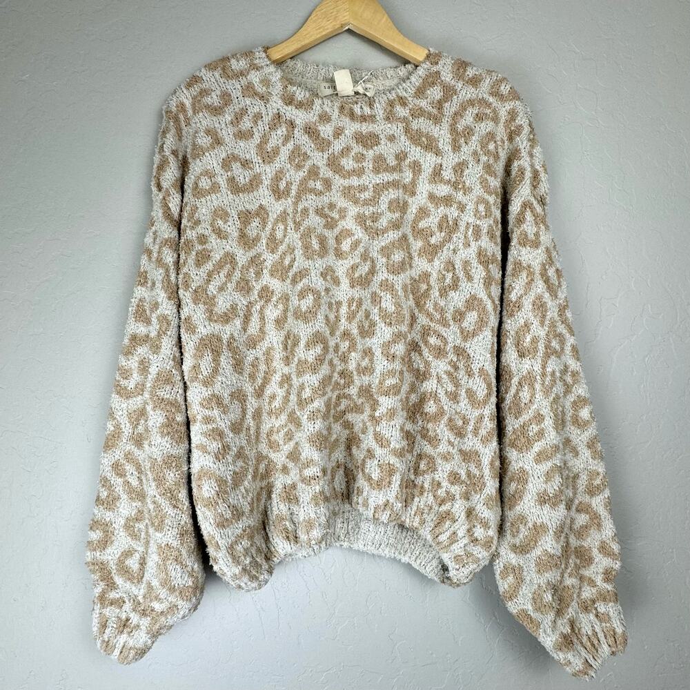 Saltwater Luxe Soft Short Eyelash Knit Sweater Sz Large Cheetah Cozy Lounge NWT